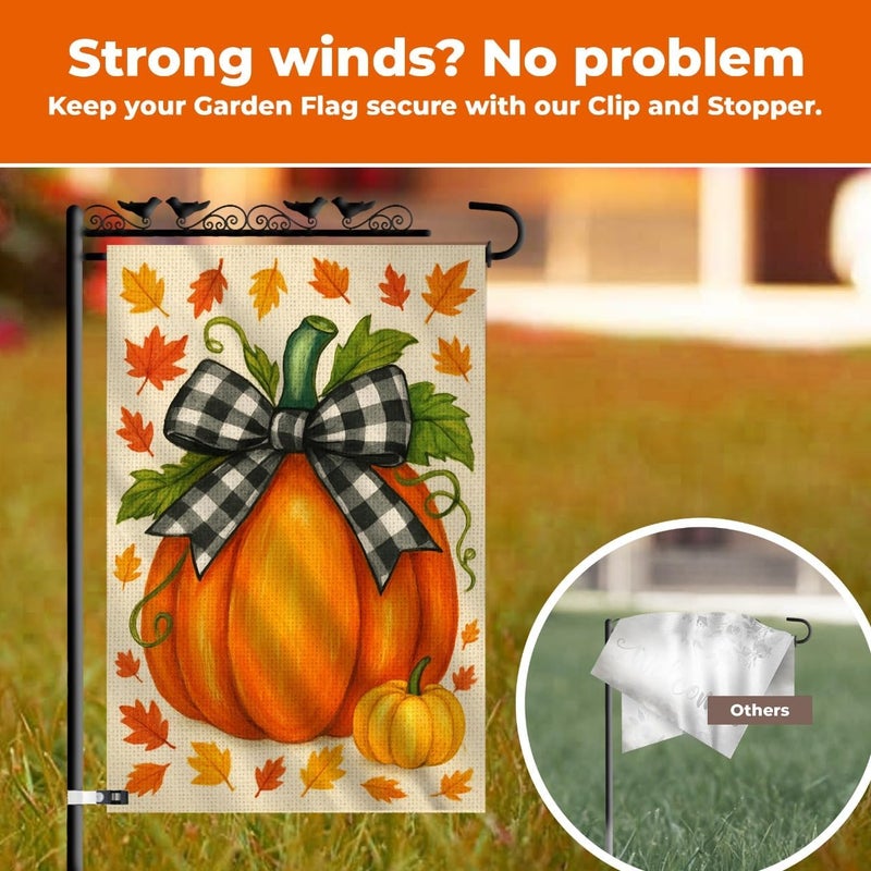 KarvePro Fall Pumpkin Garden Flag 12x18 Double Sided Burlap – Front Yard Flag for Outside, Weatherproof Autumn Outdoor Decor, Farmhouse Garden Flag Welcome, Vibrant Colors, Fade Resistant - Image 5